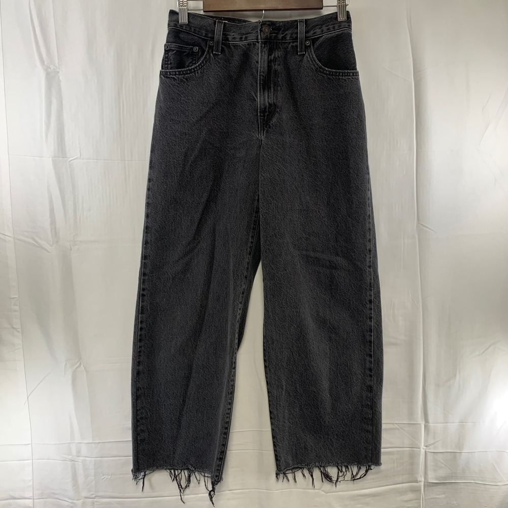 Levi's Premium Ribcage Straight Jeans Womens 26 Black Raw Hem High Rise